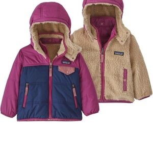Patagonia Pink and Tan Reversible Hooded Jacket